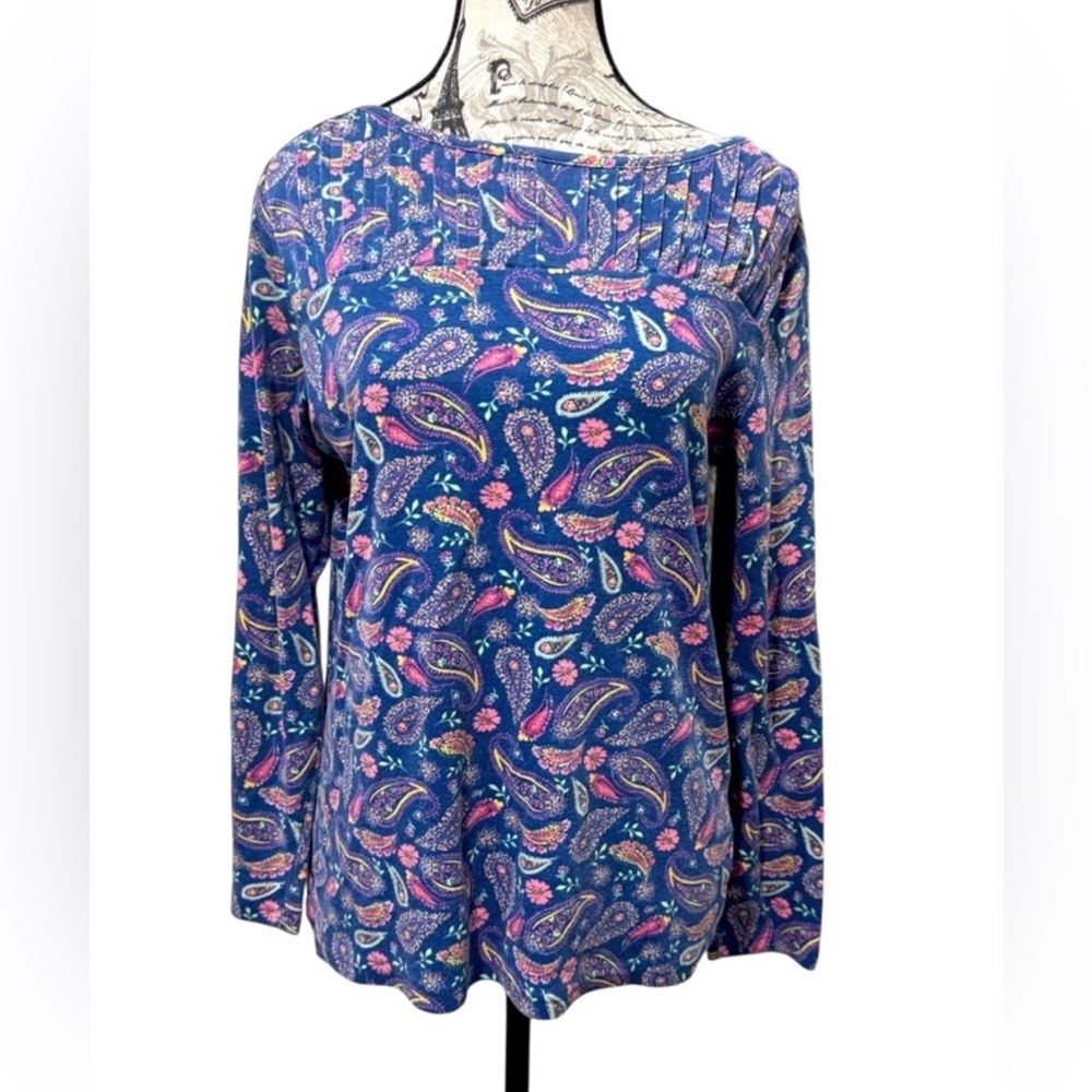 Blair Blue and Pink Paisley Print Long Sleeve Blouse size Small